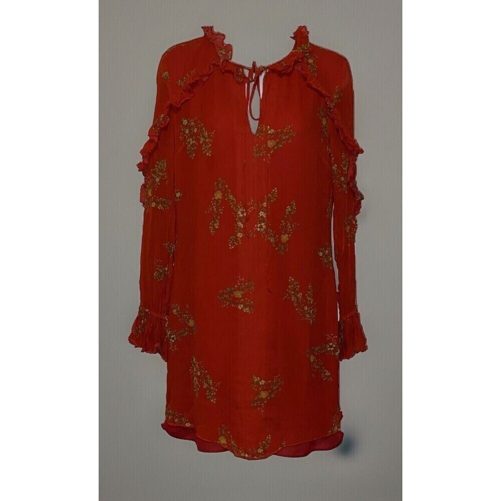 Derek Lam 10 Crosby (2) Red Dress Ruffle Floral Mini Lined Christmas Holidays